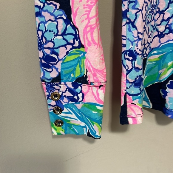 Lilly Pulitzer Aleah Top High Tide Navy Hey Hey Bouquet Pink Blue White Sz XXS - Picture 5 of 11